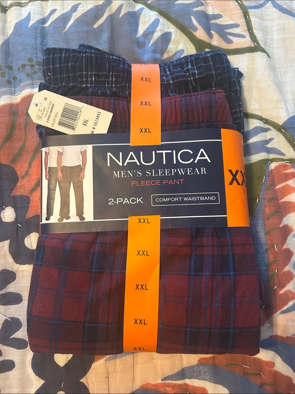 Nautica Men’s Burgundy and Navy Plaid Fleece Sleep Pants - 2-Pack